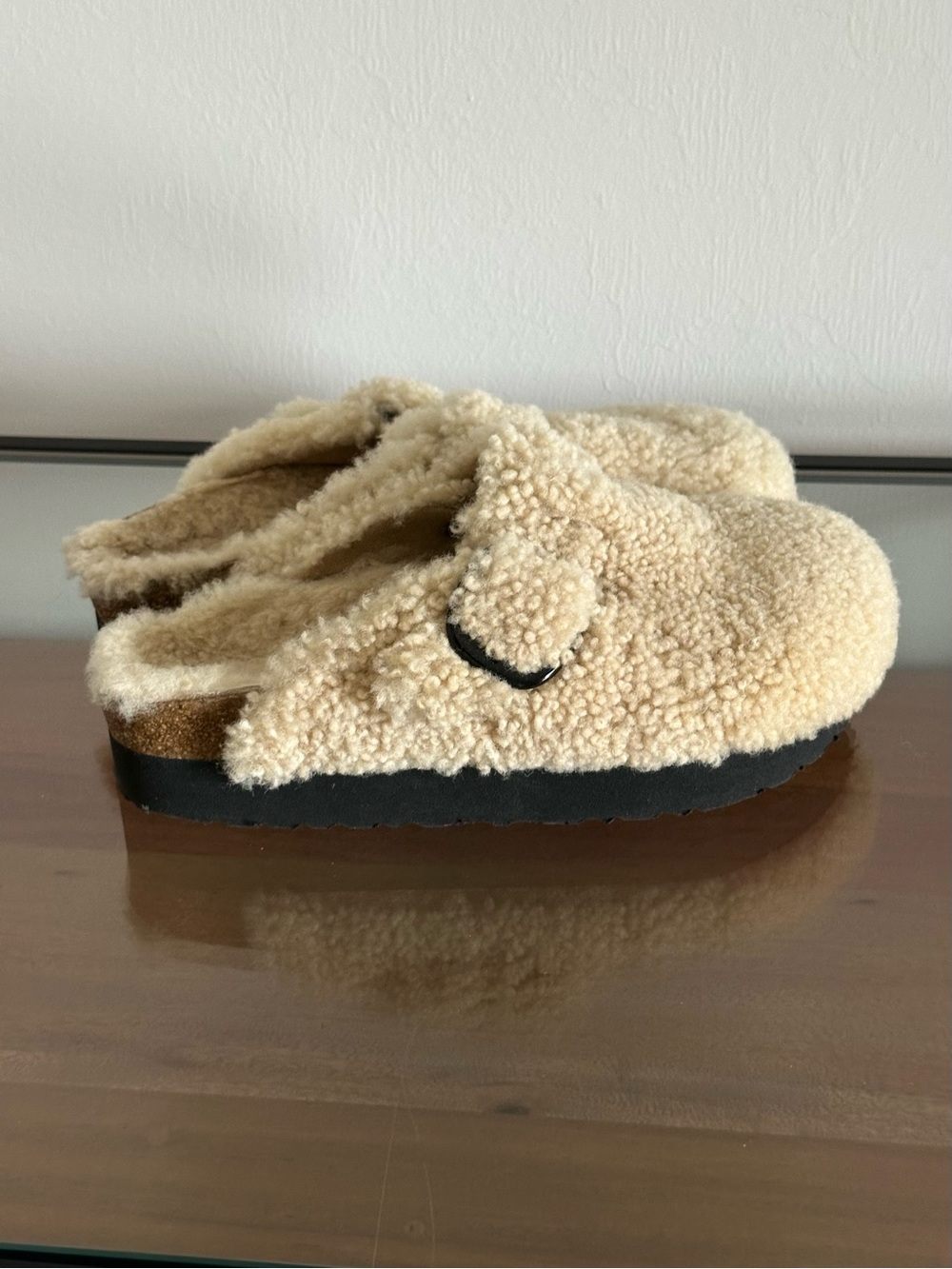 Birkenstock Boston Big Buckle Flex Platform Teddy Eggshell size EUR 39 US 8-8.5
